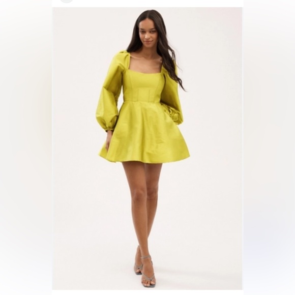 BHLDN Dresses & Skirts - BHLDN Sage balloon puff sleeve fit & flare mini dress wedding cocktail party 8